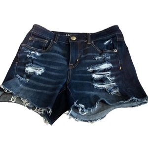 American Eagle Hi-Rise Shortie distressed denim shorts size 4